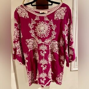 Solitaire Fuchsia Tunic with White Embroidery